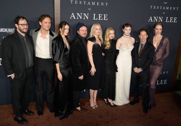 Premiere of The Testament of Ann Lee in Los Angeles LOS ANGELES, USA December 14, 2025 Andrew Morrison, Lewis Pullman, Stacy Martin, Brady Corbet, Mona Fastvold, Amanda Seyfried, Thomasin McKenzie, Tim Blake Nelson Natalie Shinnick at the premiere of The Testament of Ann Lee at the Linwood Dunn Theatre Picture Paul Smith Featureflash 451556 2025 12 14 CA Los Angeles  Copyright: xPaulxSmithx xFeaturesxFlashx xStarfacex STAR_451556_054