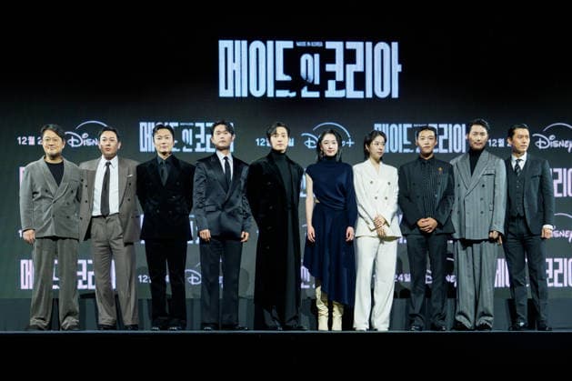 Disney Plus series Made In Korea press conference SEOUL, SOUTH KOREA, DEC 15: Woo Min-ho, Park Yong-woo, Roh Jae-won, Kang Gil-woo, Jung Sung-il, Won Ji-an, Seo Eun-soo, Woo Do-hwan, Jung Woo-sung, Hyun bin during Disney Plus series Made In Korea press conference at the InterContinental Seoul Parnas in Seoul, South Korea, on December 15, 2025. Seoul the InterContinental Seoul Parna South Korea 8247_286165 Copyright: xStevexChoxKyewoong PentaxPressx