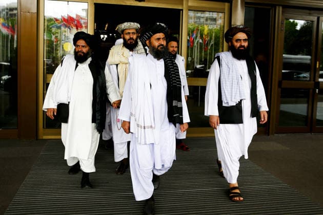 Afghan talks with Taliban in Moscow MOSCOW, RUSSIA - MAY 30: Representatives led by Mullah Abdul Ghani Baradar (Front C) leave after a meeting chaired by Former President of Afghanistan Hamid Karzai, marking a century of diplomatic relations between Afghanistan and Russia on May 30, 2019 in Moscow, Russia on the third day of Afghan talks with Taliban. Moskova Rusya. Editorial use only. Please get in touch for any other usage.  Copyright: x2025xAnadoluxSefaxKaracanx