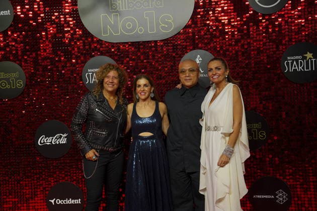Singer Rosana, Leila Cobo, Billboard CEO Mike Van and Sandra García-Sanjuan attend the Billboard No. 1s photocall at Ifema on December 15, 2025 in Madrid, Spain.( ALTERPHOTOS S.Villarroel) (00951)