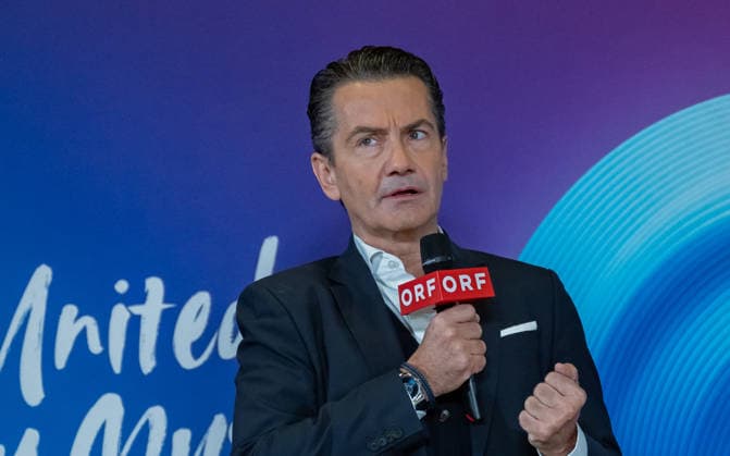 20251216 Eurovision Song Contest 2026 - ORF-Medienupdate WIEN, OESTERREICH - 16. DEZEMBER: ORF-Generaldirektor Roland Weissmann waehrend des Mediengespraechs anlaesslich eines ORF Updates zum 70. ESC - Eurovision Song Contest vom 12. bis zum 16. Mai 2026 in Wien im Foyer der Halle F der Wiener Stadthalle am 16. Dezember 2025 in Wien, Oesterreich. 251216_SEPA_17_016 Copyright: xIsabellexOuvrardx SEPAxMedia