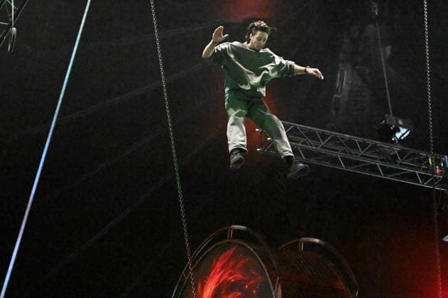 Rene CASSELLI, artist, rehearsing on the wheel of death, rehearsals for the X MAS show of Circus Flic Flac in Duisburg, Circus Flic Flac at the old freight station in Duisburg, 16 12 2025,