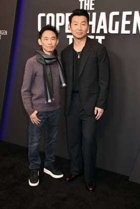 NEW YORK, NY- DECEMBER 16: James Wan and Simu Liu at the special screening of Peacock™s The Copenhagen Test on December 16, 2025 at The Whitby Hotel in New York City. Copyright: xMediaPunchx