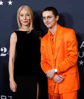 Gwyneth Paltrow and Timothée Chalamet arrive on the red carpet for A24 s Marty Supreme New York Premiere on Tuesday, December 16, 2025 in New York City.  NYP20251216116 JohnxAngelillo
