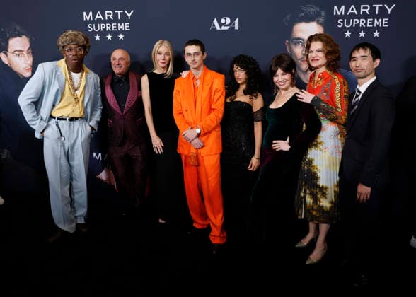 Tyler The Creator, Kevin O Leary, Gwyneth Paltrow, Timothée Chalamet, Odessa A zion, Fran Drescher, Sandra Bernhard, and Koto Kawaguchi arrive on the red carpet for A24 s Marty Supreme New York Premiere on Tuesday, December 16, 2025 in New York City.  NYP20251216117 JohnxAngelillo