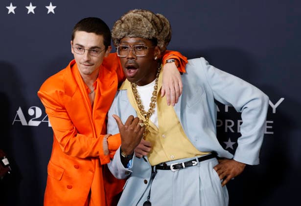 Timothée Chalamet and Rapper Tyler arrive on the red carpet for A24 s Marty Supreme New York Premiere on Tuesday, December 16, 2025 in New York City.  NYP20251216129 JohnxAngelillo