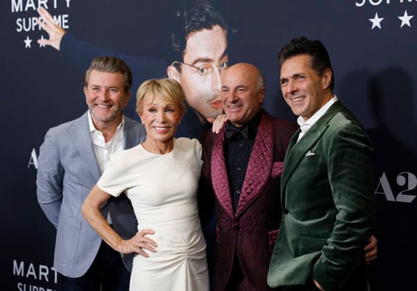 Robert Herjavec, Barbara Corcoran, Kevin O Leary and Daniel Lubetzky arrive on the red carpet for A24 s Marty Supreme New York Premiere on Tuesday, December 16, 2025 in New York City.  NYP20251216134 JohnxAngelillo