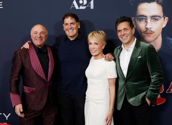 Kevin O Leary, Mark Cuban, Barbara Corcoran and Daniel Lubetzky arrive on the red carpet for A24 s Marty Supreme New York Premiere on Tuesday, December 16, 2025 in New York City.  NYP20251216126 JohnxAngelillo