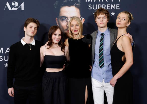 Moses Martin, Apple Martin, and Gwyneth Paltrow arrive on the red carpet for A24 s Marty Supreme New York Premiere on Tuesday, December 16, 2025 in New York City.  NYP20251216140 JohnxAngelillo
