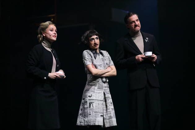 Klara Deutschmann, Nairi Hadodo and Fridolin Sandmeyer, from left, during the photo rehearsal for East Side Story A German Jewsical at the Maxim Gorki Theater in Berlin, 16 December 2025 By Juri Sternburg Directed by Lena Brasch Composition Paul Eisenach Stage Studio Dietrich Winter Costumes Eleonore Carriere Premiere is on 18 December 202