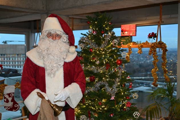Santa Claus, presents, Christmas tree at the presentation of dog cookies alla Stefano Zarrella un Biscotto per Naturale in cooperation with the premium dog food manufacturer Animonda