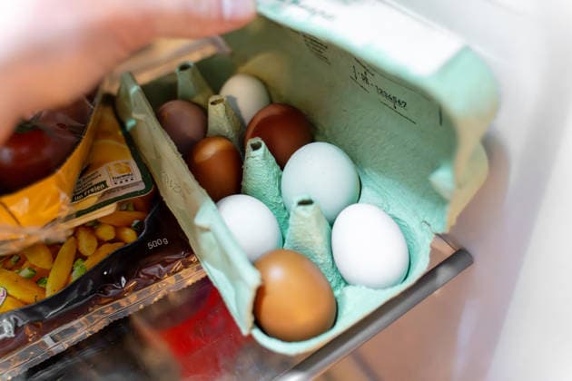 Bavaria, Germany - December 17, 2025: An open carton of white and brown chicken eggs sits in the refrigerator. The image symbolizes staple foods in the household and is related to nutrition, shopping, agriculture, and rising egg prices. *** Ein offener Eierkarton mit weißen und braunen Hühnereiern steht im Kühlschrank. Das Bild symbolisiert Grundnahrungsmittel im Haushalt und steht im Zusammenhang mit Ernährung, Einkauf, Landwirtschaft und steigenden Eierpreisen.
