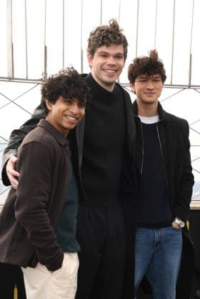 NEW YORK, NY- DECEMBER 17: Aryan Simhadri, Daniel Diemer and Charlie Bushnell pictured at The Empire State Building celebrating season 2 of Percy Jackson and the Olympians on Disney+ and Hulu on December 17, 2025 in New York City. Copyright: xMediaPunchx