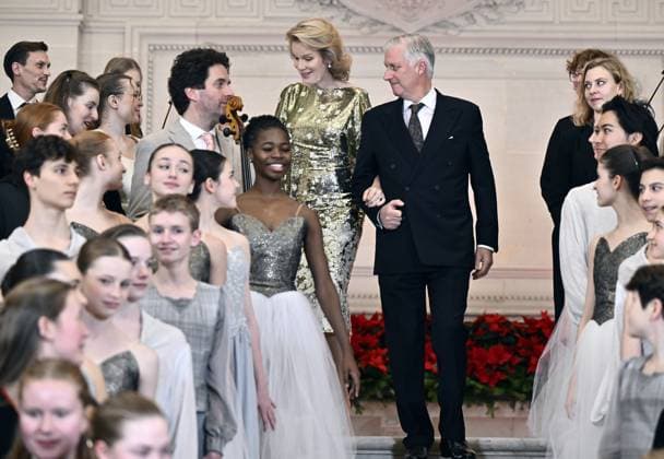 Queen Mathilde of Belgium and King Philippe - Filip of Belgium pictured during the yearly Christmas Concert at the Royal Palace in Brussels, Wednesday 17 December 2025.  ERICxLALMAND 149637592