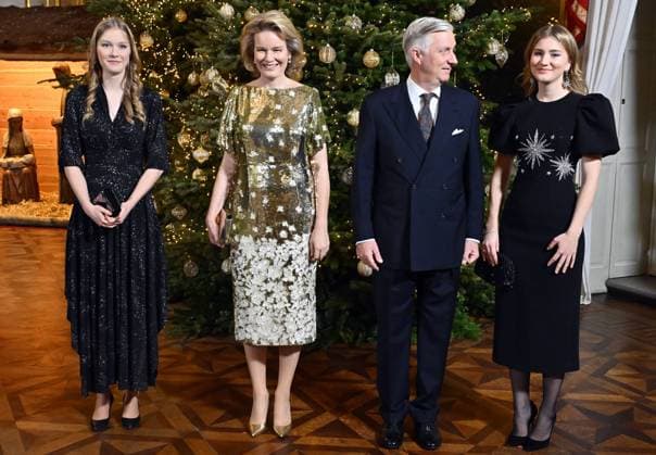 Crown Princess Elisabeth, Queen Mathilde of Belgium, King Philippe - Filip of Belgium and Princess Eleonore pictured during the yearly Christmas Concert at the Royal Palace in Brussels, Wednesday 17 December 2025.  ERICxLALMAND 149639270