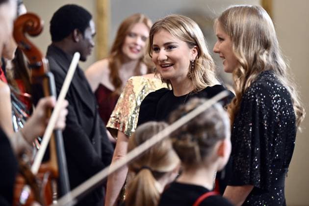 Princess Eleonore and Crown Princess Elisabeth pictured during the yearly Christmas Concert at the Royal Palace in Brussels, Wednesday 17 December 2025.  ERICxLALMAND 149639534