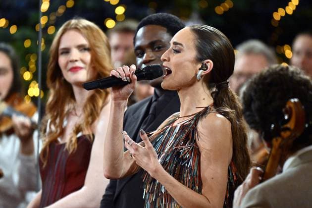Singer Thyph Barrow performs at the yearly Christmas Concert at the Royal Palace in Brussels, Wednesday 17 December 2025.  ERICxLALMAND 149642555