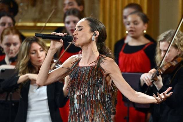 Singer Typh Barrow performs at the yearly Christmas Concert at the Royal Palace in Brussels, Wednesday 17 December 2025.  ERICxLALMAND 149644029