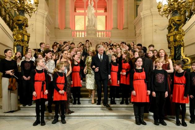 Christmas Concert Belgian Royals17 12 2025 , BRUSSELS, BELGIUM - Their Majesties the King and Queen, Princess Eleonore of Belgium and Princess Elizabeth of Belgium pictured hosting a Christmas Concert for those who have contributed to the smooth running of royal activities in 2025 on December 17, 2025 in Brussels, Belgium, 17 12 2025 Brussels Belgium  Copyright: xPhilipxReynaersx