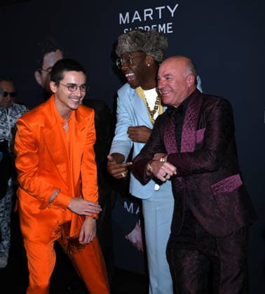 December 16, 2025, New York, Ny, United States: Timothee Chalamet, Tyler The Creator, and Kevin O Leary attend A24 s Marty Supreme New York Premiere. Held at Regal Times Square in New York. Zuma Press December 16, 2025. New York United States - ZUMAp281 20251216_zea_p281_247 Copyright: xPhotoxImagexPressx