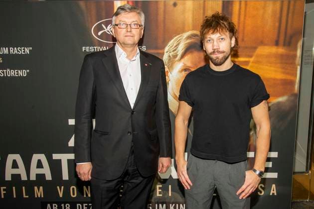 abb Sergei Loznitsa is a Ukrainian film director with Alexander Alexandrovich Kuznetsov is a Ukrainian Russian film actor guest on the red carpet at the Berlin premiere of the movie Two Prosecutors Prosecutors at Cinema Paris Berlin on December 17, 2025 in Berlin Berlin Germany