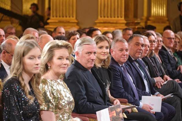 Annual Christmas Concert At The Royal Palace - Brussels Brussels, December 17, 2025. The traditional Christmas celebration took place at the Royal Palace in Brussels in the presence of King Philippe, Queen Mathilde, Princess Eléonore, and Princess Elisabeth. Belgian singer Typh Barrow sang a Christmas carol. Photo by Olivier Polet ABACAPRESS.COM Brussels Belgium  Copyright: xPoletxOlivier ABACAx