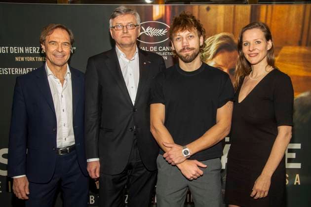 abb Gunnar Dedio, Sergei Loznitsa, Alexander Alexandrovich Kuznetsov and Dr. Regina Bouchehri as guests on the red carpet at the Berlin premiere of the movie Two Prosecutors Prosecutors at Cinema Paris Berlin on December 17, 2025 in Berlin Berlin Germany