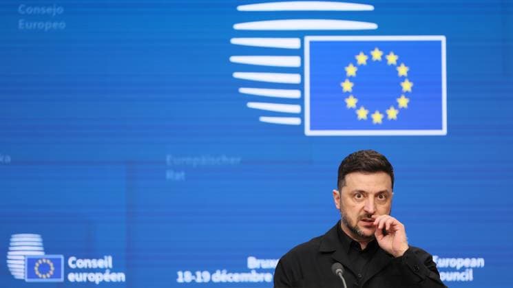 Ukraine president Volodymyr Zelensky pictured during a summit of Heads of State and Government of the European Union (18-19 December), in Brussels, on Thursday 18 December 2025.  BENOITxDOPPAGNE 149804795