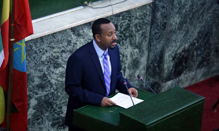 Ethiopian Prime Minister Abiy Ahmed ADDIS ABABA, ETHIOPIA - JUNE 18: Ethiopian Prime Minister Abiy Ahmed addresses the deputies during Ethiopian parliamentary session in Addis Ababa, Ethiopia on June 18, 2018. Addis Abeba Ethiopia. Editorial use only. Please get in touch for any other usage.  Copyright: x2025xAnadoluxMinassexWondimuxHailux