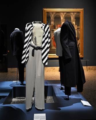 Milan, Italy Giorgio Armani.Milan, for love on display at the Pinacoteca di Brera for the first time an exhibition dedicated to the stylistic journey of Giorgio Armani welcoming a selection of clothes in its prestigious rooms a union of fashion and art In the photo: Giorgio Armani s clothes on display with his portrait  Copyright: xNickxZonnax xipa-agency.netx xNickxZonnax IPA_Agency_IPA69325447