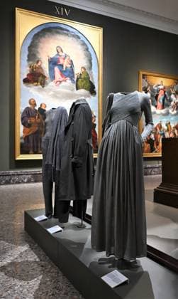 Milan, Italy Giorgio Armani.Milan, for love on display at the Pinacoteca di Brera for the first time an exhibition dedicated to the stylistic journey of Giorgio Armani welcoming a selection of clothes in its prestigious rooms a union of fashion and art In the photo: Giorgio Armani s clothes on display  Copyright: xNickxZonnax xipa-agency.netx xNickxZonnax IPA_Agency_IPA69325490
