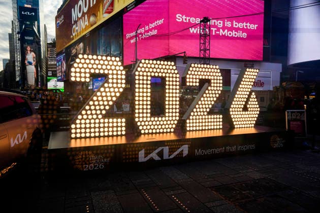 2026 arrives in Times Square Visitors to Times Square in New York flock to the display of the 2026 numbers on Friday, December 19, 2025 . The 2026 is the led display atop One Times Square lighting up at midnight January 1 ushering in the New Year. The seven-foot tall numbers will remain until December 23 when they will be moved to their proper location. (  RichardxB.xLevine