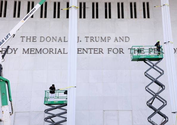 Workers add the name Donald J. Trump to the Kennedy Center, In Washington DC, USA.. - 19 December 2025 Workers add the name Donald J. Trump to the Kennedy Center for the Performing Arts in Washington, D.C., on December 19, 2025, just a day after the art institution s board voted to change the center s name. The Kennedy Center was built as a living memorial to the 35th president, and it has been generally understood that the power to change its name lies with Congress, which has not acted. WASHINGTON DC UNITED STATES Copyright: xGentxShkullakux
