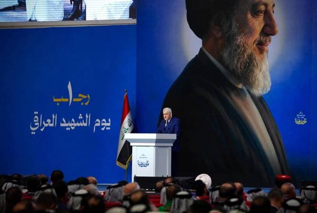 Iraqi President Abdul Latif Jamal Rashid delivers a speech during an event commemorating Iraqi Martyrs Day, Iraqi President Abdul Latif Jamal Rashid delivers a speech during an event commemorating Iraqi Martyrs Day, marking the anniversary of the martyrdom of Ayatollah Muhammad Baqir al-Hakim, in Baghdad, Iraq, on December 20, 2025. Photo by Iraqi Presidency Office apaimages Iraq Iraq Iraq 201225_Iraq_IPO_00(2) Copyright: xapaimagesxIraqixPresidencyxOfficex xapaimagesx
