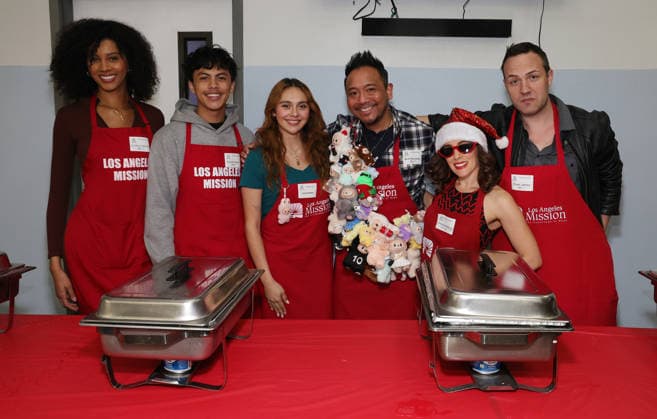 19 December 2025 - Los Angeles, California - Christine Obanor, Stevie Franco, Leonela Nava, Nick Mendoza, Christina DeRosa, Bryan James. Hope The Mission And Los Angeles Mission Host Annual Christmas Celebration On Skid Row held at Los Angeles Mission in Los Angeles. Photo Copyright: xAdMediax MediaPunchx