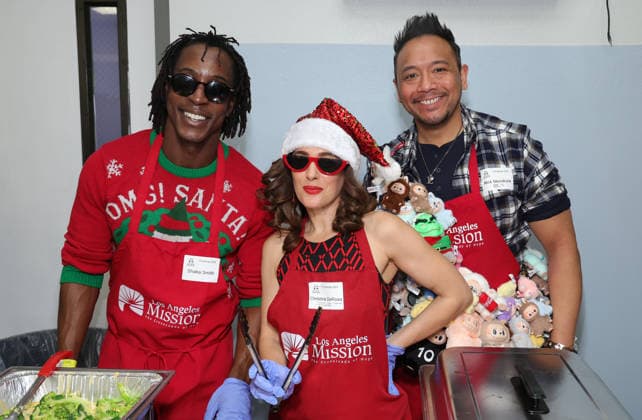 19 December 2025 - Los Angeles, California - Shaka Smith, Christina DeRosa, Nick Mendoza. Hope The Mission And Los Angeles Mission Host Annual Christmas Celebration On Skid Row held at Los Angeles Mission in Los Angeles. Photo Copyright: xAdMediax MediaPunchx