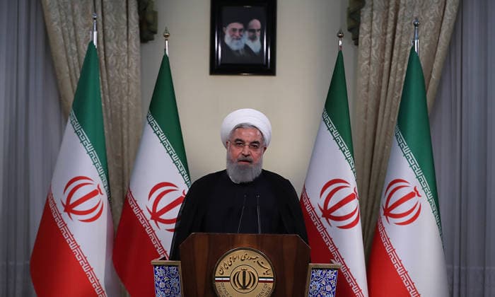 Iranian President Hassan Rouhani TEHRAN, IRAN - MAY 8 : (----EDITORIAL USE ONLY – MANDATORY CREDIT - IRANIAN PRESIDENCY HANDOUT - NO MARKETING NO ADVERTISING CAMPAIGNS - DISTRIBUTED AS A SERVICE TO CLIENTS----) Iranian President Hassan Rouhani holds a press conference on Trump s withdrawal decision from Iran nuclear deal in Tehran, Iran on May 8, 2018. Tahran Iran. Editorial use only. Please get in touch for any other usage.  Copyright: x2025xAnadoluxIranianxPresidencyx xHandoutx