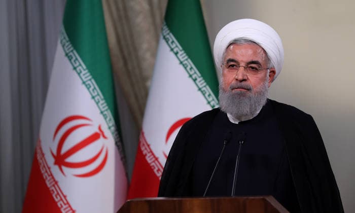 Iranian President Hassan Rouhani TEHRAN, IRAN - MAY 8 : (----EDITORIAL USE ONLY – MANDATORY CREDIT - IRANIAN PRESIDENCY HANDOUT - NO MARKETING NO ADVERTISING CAMPAIGNS - DISTRIBUTED AS A SERVICE TO CLIENTS----) Iranian President Hassan Rouhani holds a press conference on Trump s withdrawal decision from Iran nuclear deal in Tehran, Iran on May 8, 2018. Tahran Iran. Editorial use only. Please get in touch for any other usage.  Copyright: x2025xAnadoluxIranianxPresidencyx xHandoutx