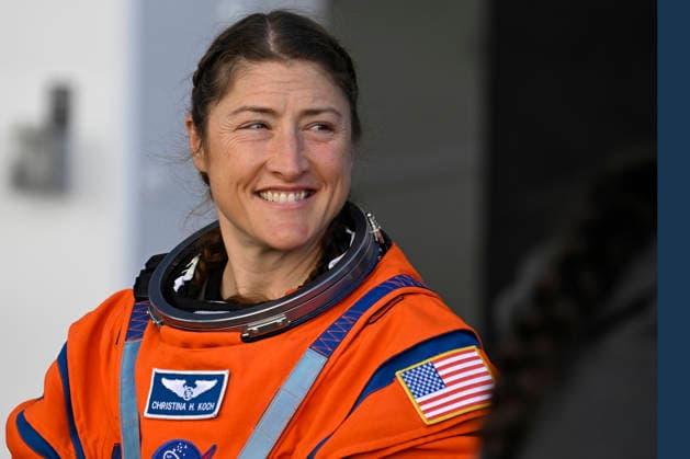 The Artemis II crew member and NASA astronaut Christina Koch smiles after walking out from the O&C Building at the Kennedy Space Center, Florida on Saturday December 20, 2025. Koch will participate in a Countdown Demonstration Test in preparation for the lunar mission scheduled for launch as early as February 2026.  KSP20251220013 JOExMARINO