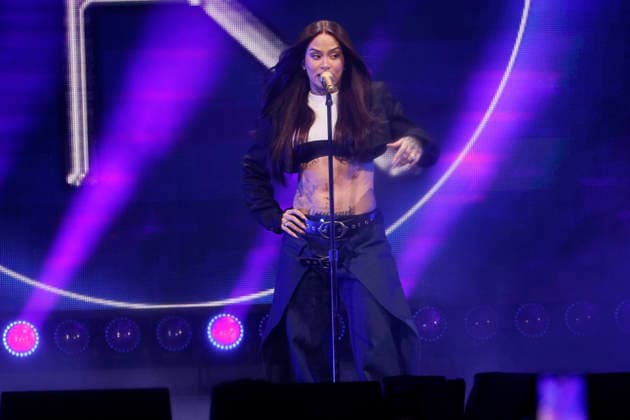 Kehlani performs at the Y100 s iHeartRadio Jingle Ball 2025 show at the Kaseya Center in Miami, Florida, on Saturday, December 20, 2025.  MIA20251220117 GARYxIxROTHSTEIN