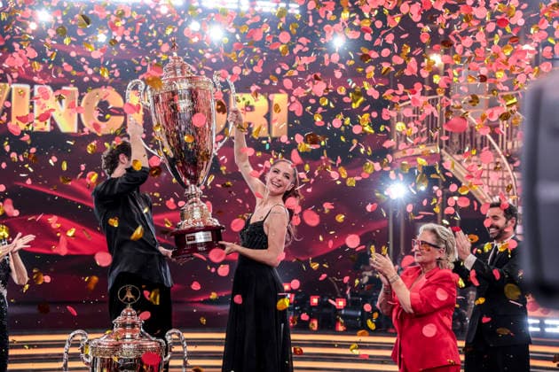 December 21, 2025, Rome, Rome, Italy: Dancing with the Stars television show, the finale. Pictured is Andrea Delogu and Nikita Perotti, the winners. Rome, Italy 20 December 2025 Rome Italy  - ZUMAa289 20251221_zia_a289_048 Copyright: xCristianoxMinichiellox
