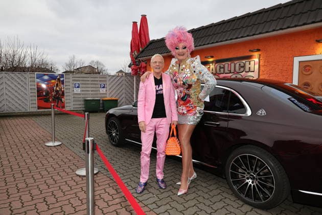 Olivia Jones and Wolfgang Wolle Förster at the press lunch to mark the 35th anniversary of Nachtbar Klax at Nachtbar Klax Dresden, 22 12 2025 Copyright: xMatthiasxWehnertx