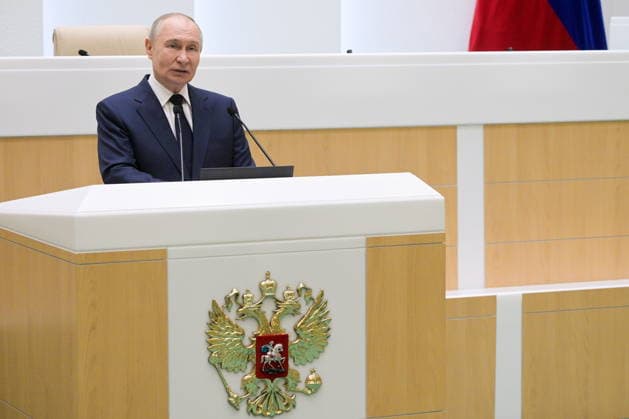 RUSSIA, MOSCOW - DECEMBER 24, 2025: Russian President Vladimir Putin addresses a meeting of the Russian Federation Council, Upper House of the Russian Parliament. Alexei Nikolsky Russian Presidential Press and Information Office TASS  86688775