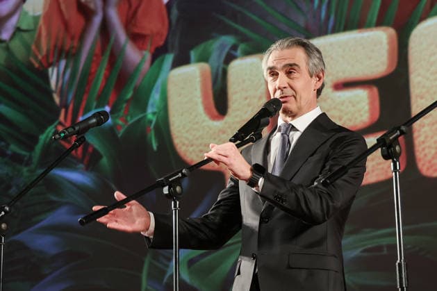 RUSSIA, MOSCOW - DECEMBER 24, 2025: Producer Anton Zlatopolsky speaks during the premiere of the family comedy Cheburashka 2 by Dmitry Dyachenko at the KARO 11 Oktyabr cinema on Novy Arbat Street (New Arbat Avenue). Valery Sharifulin TASS  86693018