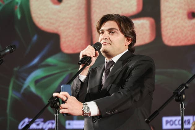 RUSSIA, MOSCOW - DECEMBER 24, 2025: Producer Eduard Iloyan speaks during the premiere of the family comedy Cheburashka 2 by Dmitry Dyachenko at the KARO 11 Oktyabr cinema on Novy Arbat Street (New Arbat Avenue). Valery Sharifulin TASS  86693019
