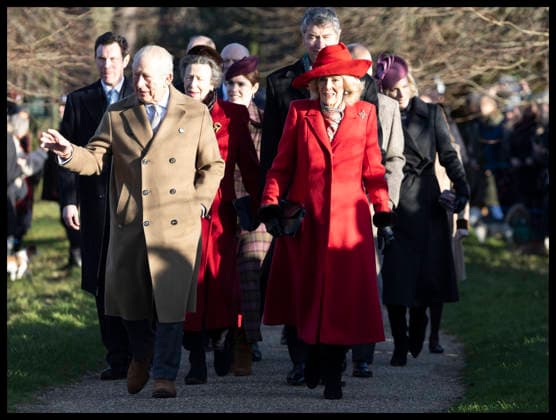. 25 12 2025. Sandringham , United Kingdom. UK Royals led by King Charles III and Queen Camilla arriving at the Christmas Day church service at Sandringham, United Kingdom,  xStephenxLockx xi-Imagesx IIM-26475-0059