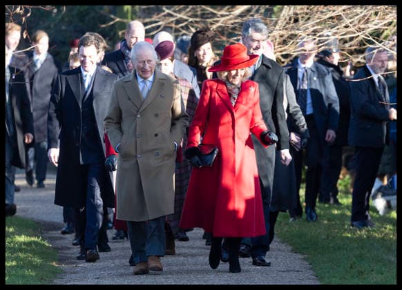 . 25 12 2025. Sandringham , United Kingdom. UK Royals led by King Charles III and Queen Camilla arriving at the Christmas Day church service at Sandringham, United Kingdom,  xStephenxLockx xi-Imagesx IIM-26475-0060