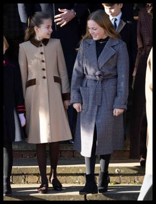 . 25 12 2025. Sandringham , United Kingdom. Princess Charlotte and Mia Tindall leaving the Christmas Day church service at Sandringham, United Kingdom,  xStephenxLockx xi-Imagesx IIM-26475-0092