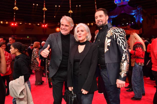 Birgit Schrowange with husband Frank Sporthelfer and Martin Lacey jr Premiere winter season 2025 Circus Krone Ich Du, Wir Krone Manege Kronebau Munich December 25, 2025