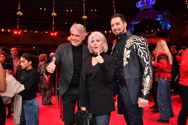 Birgit Schrowange with husband Frank Sporthelfer and Martin Lacey jr Premiere winter season 2025 Circus Krone Ich Du, Wir Krone Manege Kronebau Munich December 25, 2025